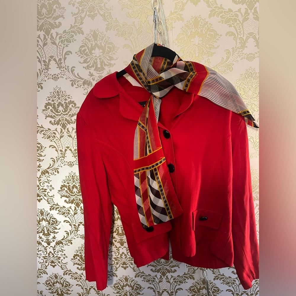 Red blazer with scarf attached